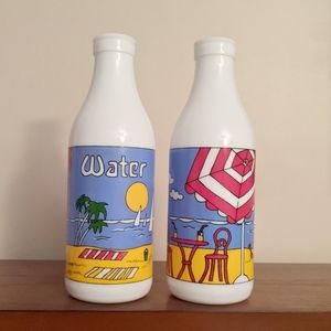 Vintage set of 2 Carlton Glass Beach print water bottles